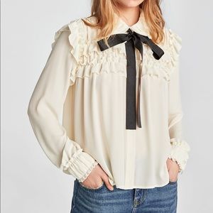 Zara Ruffle Neck Tie Top